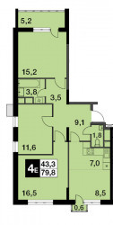 Четырёхкомнатная квартира (Евро) 79.8 м²