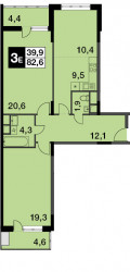Трёхкомнатная квартира (Евро) 82.6 м²