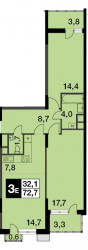 Трёхкомнатная квартира (Евро) 72.7 м²